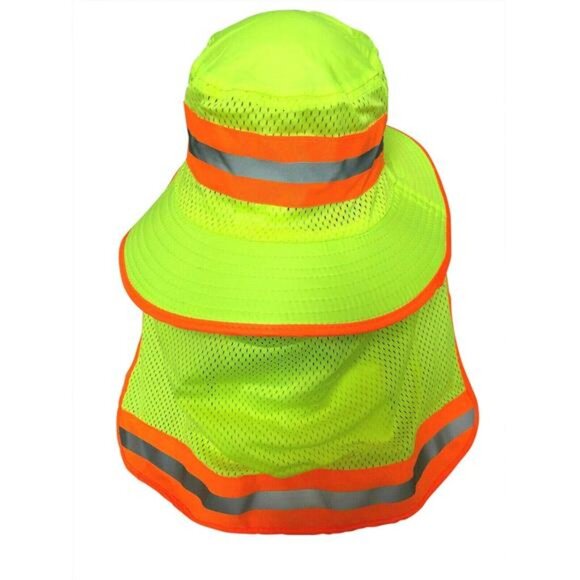 Men High Visibility Reflective Sun Hat with Neck Flap Wide Brim Hat Bucket Cap - Picture 3 of 5